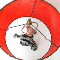 Ceramic Panther Sculpture Table Lamp with Red Shade