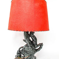 Ceramic Panther Sculpture Table Lamp with Red Shade