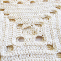 Vintage Knitted Crochet Ivory Throw Blanket - Full or Queen