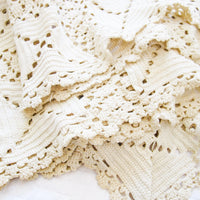 Vintage Knitted Crochet Ivory Throw Blanket - Full or Queen