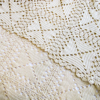 Vintage Knitted Crochet Ivory Throw Blanket - Full or Queen