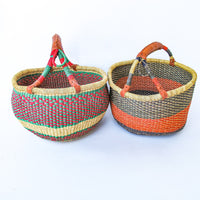 African Market Baskets with Leather Handle Detailing (3 Available and Sold Separately)
