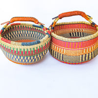 African Market Baskets with Leather Handle Detailing (3 Available and Sold Separately)
