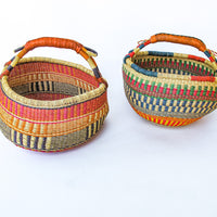 African Market Baskets with Leather Handle Detailing (3 Available and Sold Separately)
