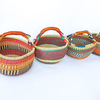 African Market Baskets with Leather Handle Detailing (3 Available and Sold Separately)