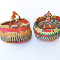 African Market Baskets with Leather Handle Detailing (3 Available and Sold Separately)