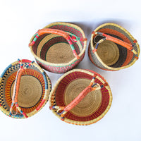 African Market Baskets with Leather Handle Detailing (3 Available and Sold Separately)