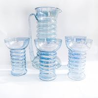Modern Blue Glass Pitcher and Cup Set of Four