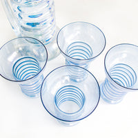 Modern Blue Glass Pitcher and Cup Set of Four