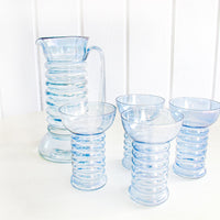 Modern Blue Glass Pitcher and Cup Set of Four