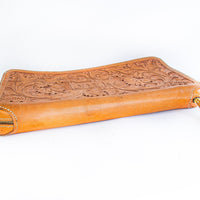 The Gorge Laurence Tooled Leather Clutch with Sheep Skin Liner Made in Portland Oregon