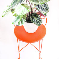 Upholstered Midcentury Metal Vanity Stool Seat in Orange
