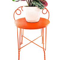 Upholstered Midcentury Metal Vanity Stool Seat in Orange
