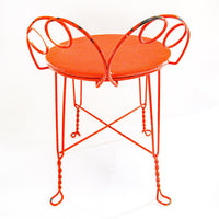 Upholstered Midcentury Metal Vanity Stool Seat in Orange