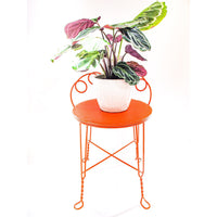 Upholstered Midcentury Metal Vanity Stool Seat in Orange