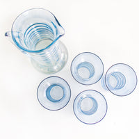 Modern Blue Glass Pitcher and Cup Set of Four