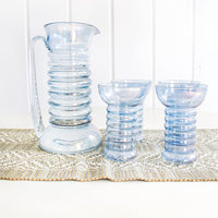 Modern Blue Glass Pitcher and Cup Set of Four