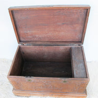 Antique Hand Carved Wood Dowry Trunk