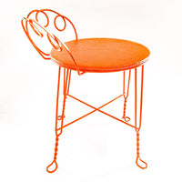 Upholstered Midcentury Metal Vanity Stool Seat in Orange