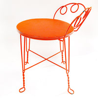 Upholstered Midcentury Metal Vanity Stool Seat in Orange