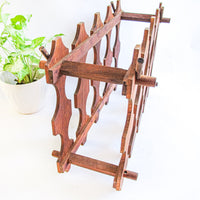 Midcentury Atomic Wood Wine Bottle Rack Organizer