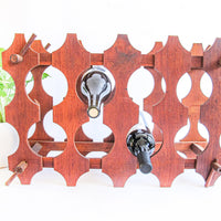 Midcentury Atomic Wood Wine Bottle Rack Organizer