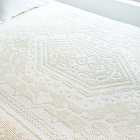 Pilgrim Pride Queen Size Nubby White Cotton Chenille Blanket Comforter Bedspread Throw with Fringe and Rounded Corners