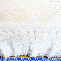 Pilgrim Pride Queen Size Nubby White Cotton Blanket Bedspread Throw with Fringe and Rounded Corners