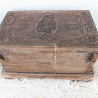 Antique Hand Carved Wood Dowry Trunk