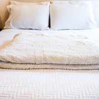 Pilgrim Pride Queen Size Nubby White Cotton Blanket Bedspread Throw with Fringe and Rounded Corners