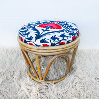 Bentwood Bamboo Stool Ottoman with Suzani Cushion