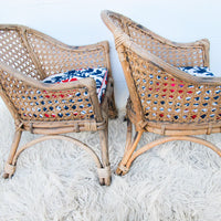 Childrens Kids Rattan and Bamboo Lounge Patio Chairs with Suzani Fabric Cushions