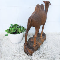Carved Wood Camel Statue Sculpture