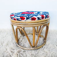 Bentwood Bamboo Stool Ottoman with Suzani Cushion