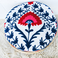 Bentwood Bamboo Stool Ottoman with Suzani Cushion
