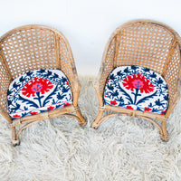 Childrens Kids Rattan and Bamboo Lounge Patio Chairs with Suzani Fabric Cushions