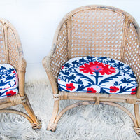 Childrens Kids Rattan and Bamboo Lounge Patio Chairs with Suzani Fabric Cushions