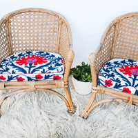 Childrens Kids Rattan and Bamboo Lounge Patio Chairs with Suzani Fabric Cushions
