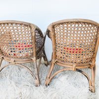 Childrens Kids Rattan and Bamboo Lounge Patio Chairs with Suzani Fabric Cushions