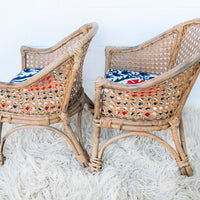 Childrens Kids Rattan and Bamboo Lounge Patio Chairs with Suzani Fabric Cushions