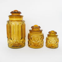 LE Smith Moon and Stars Amber Glass Kitchen Canister Set