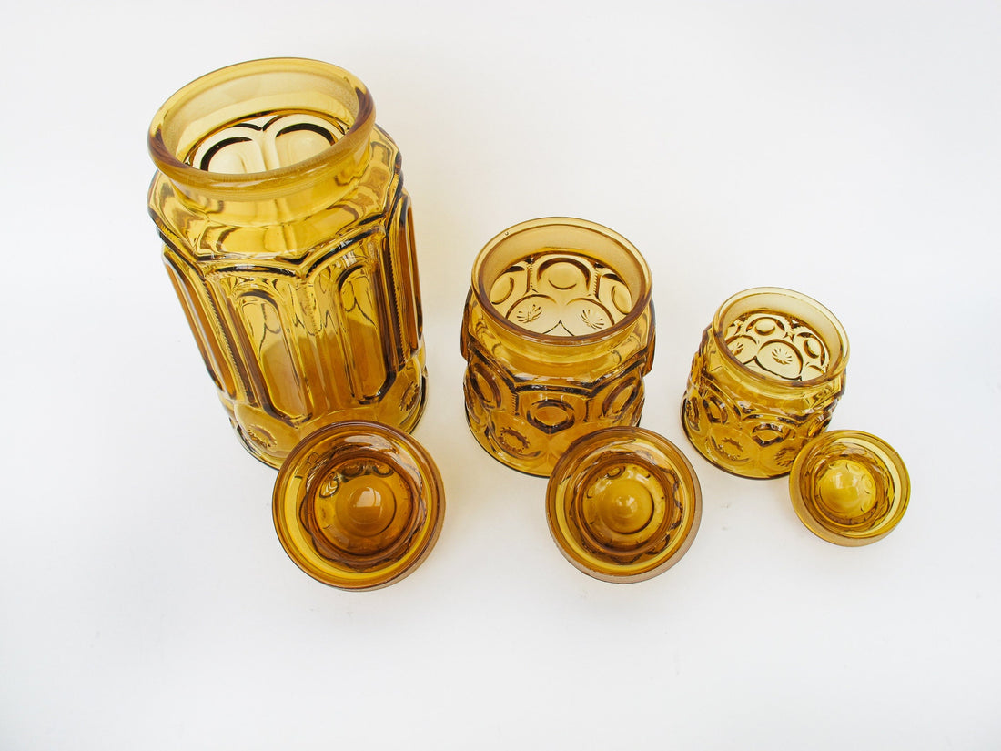 LE Smith Moon and Stars Amber Glass Kitchen Canister Set