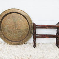 Brass Tray Top Spider Table with Folding Wood Base
