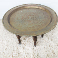 Brass Tray Top Spider Table with Folding Wood Base