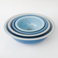 Set of Four Nesting Pyrex Blue Mixing Bowls