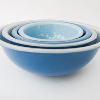 Set of Four Nesting Pyrex Blue Mixing Bowls