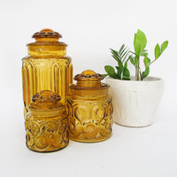 LE Smith Moon and Stars Amber Glass Kitchen Canister Set