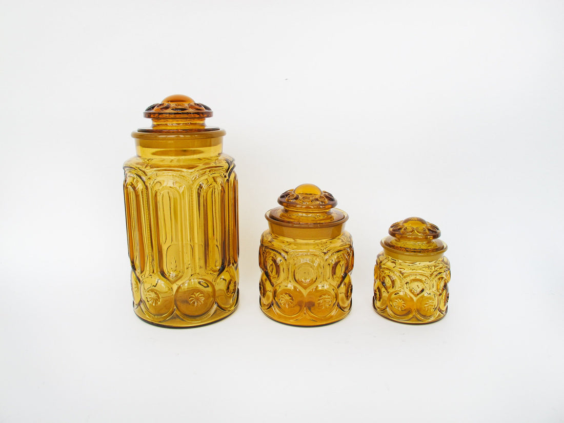 LE Smith Moon and Stars Amber Glass Kitchen Canister Set