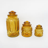 LE Smith Moon and Stars Amber Glass Kitchen Canister Set