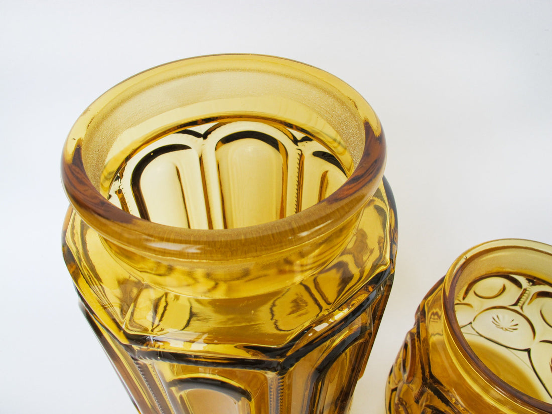 LE Smith Moon and Stars Amber Glass Kitchen Canister Set